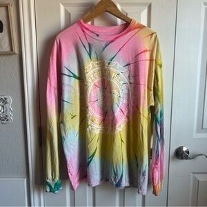 tie dye pink yellow blue long sleeve crew neck Galveston tshirt